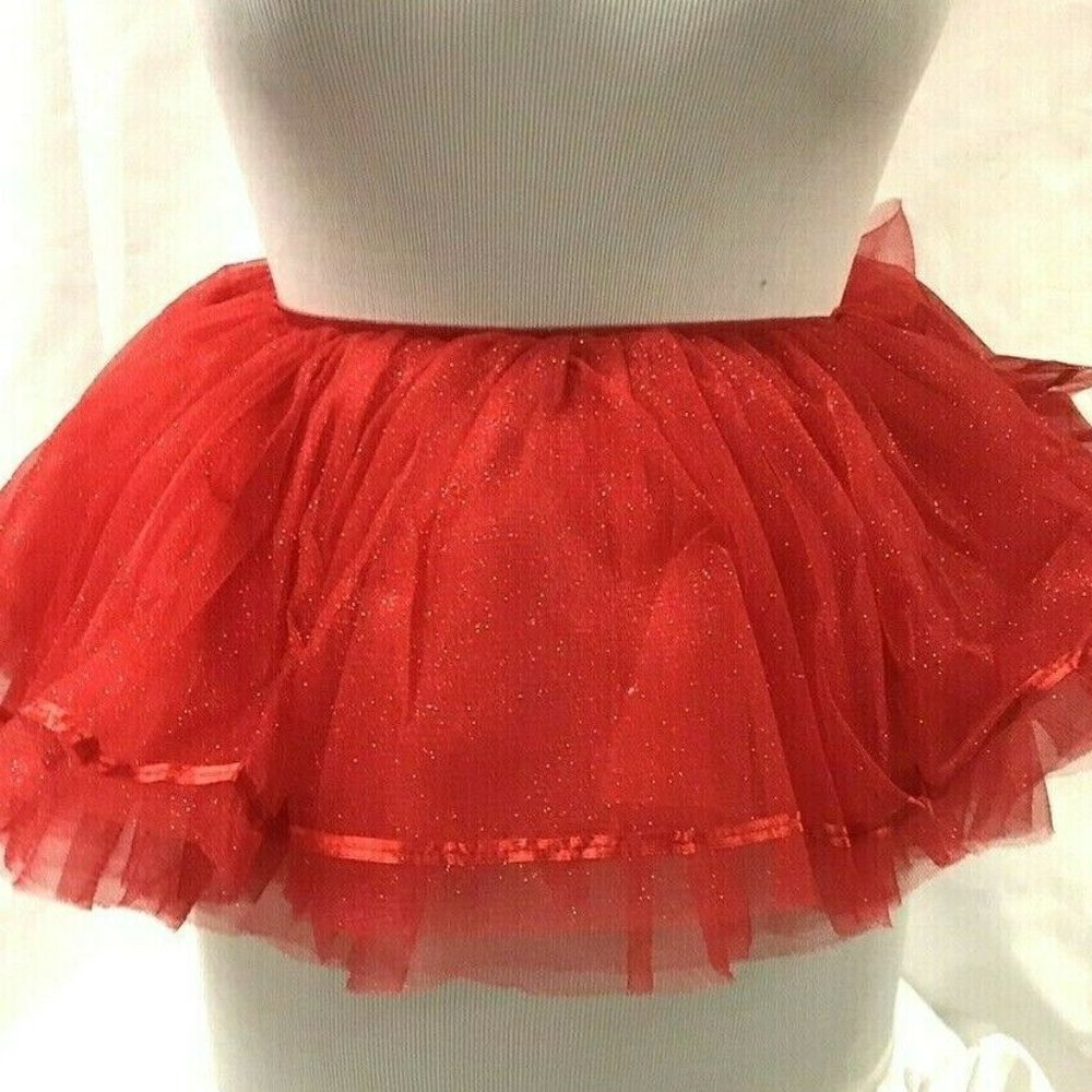 Girls Childs Tutu Skirt  Red Sparkle Halloween/Christmas Dance Costume Tulle S/M